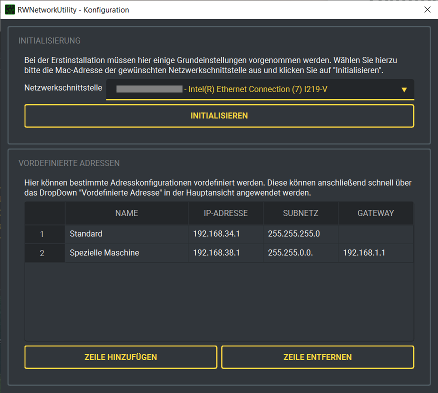 Konfiguration von RWNetworkUtility